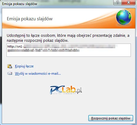 MS PowerPoint 2010 – dynamicznie generowany, unikatowy adres emisji