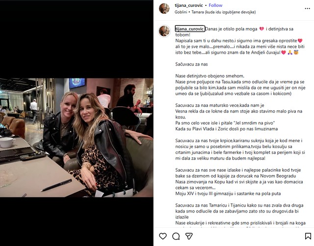Tijana Čurović se oprostila od prijateljice