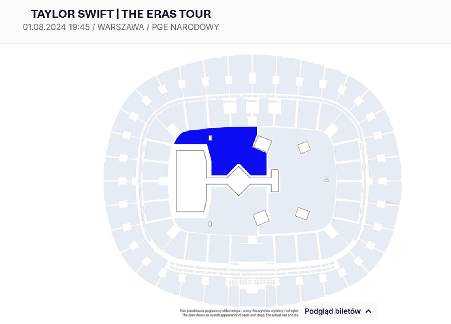 Rozkład miejsc na Stadionie Narodowym podczas koncertu Taylor Swift