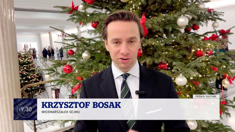 Krzysztof Bosak w programi informacyjnym "19.30" (screen)