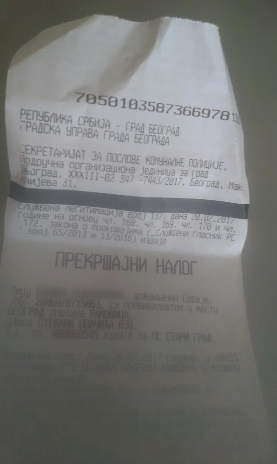 Jasno se vidi da je prekršajni nalog