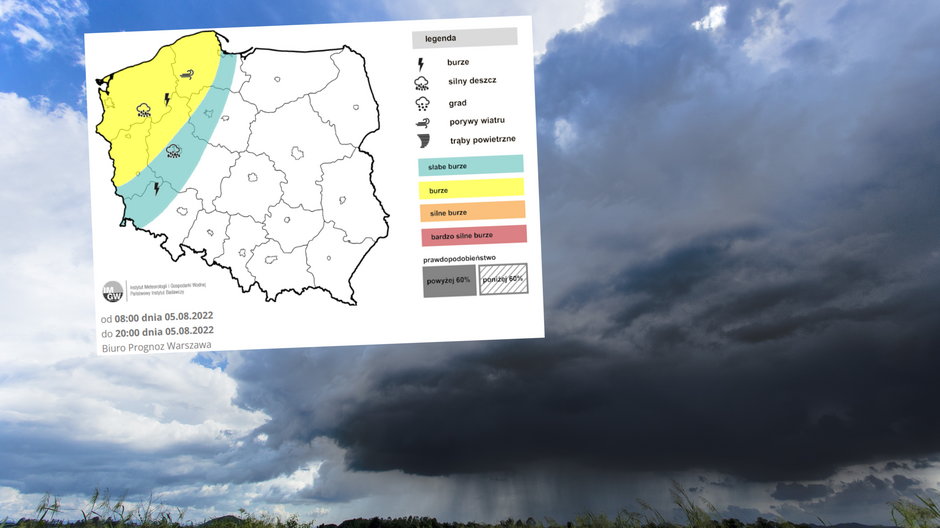 Piątek będzie upalny, ale wrócą groźne burze (mapa: IMGW)