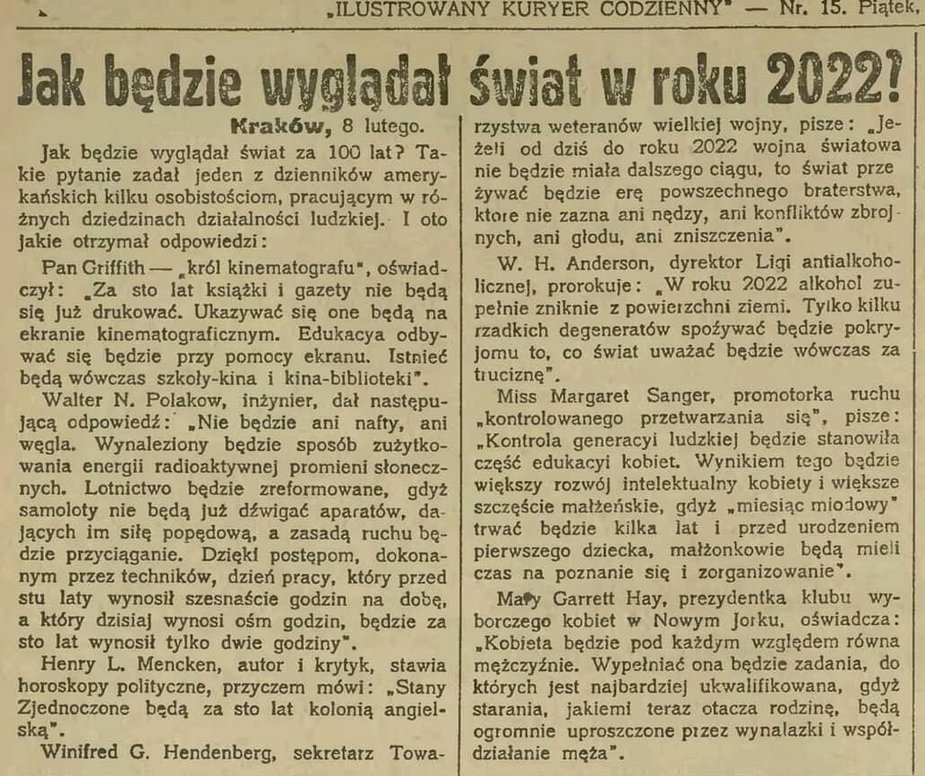 100 lat temu "Ilustrowany Kuryer Codzienny" przewidywał, co będzie w 2022 r.