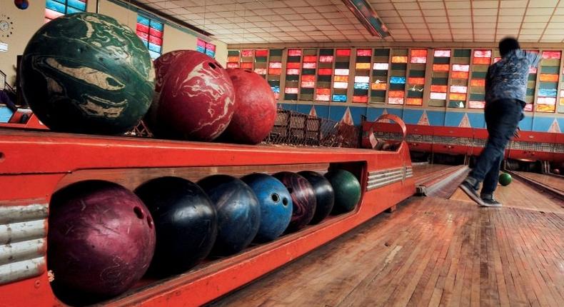 The bowling alley in Asmara, Eritrea's capital, has an art-deco style interior with coloured glass