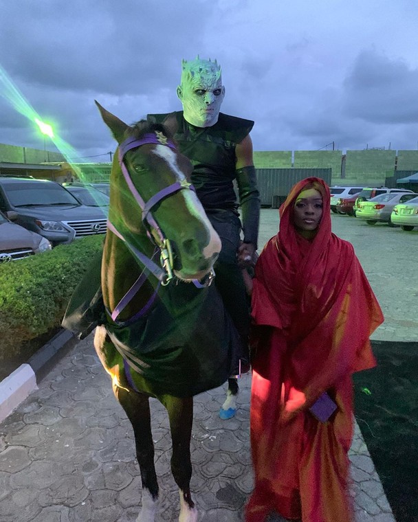 Bovi and his wife at IK Osakiduwa's 'GOT' themed party [Instagram/OfficialBovi] 