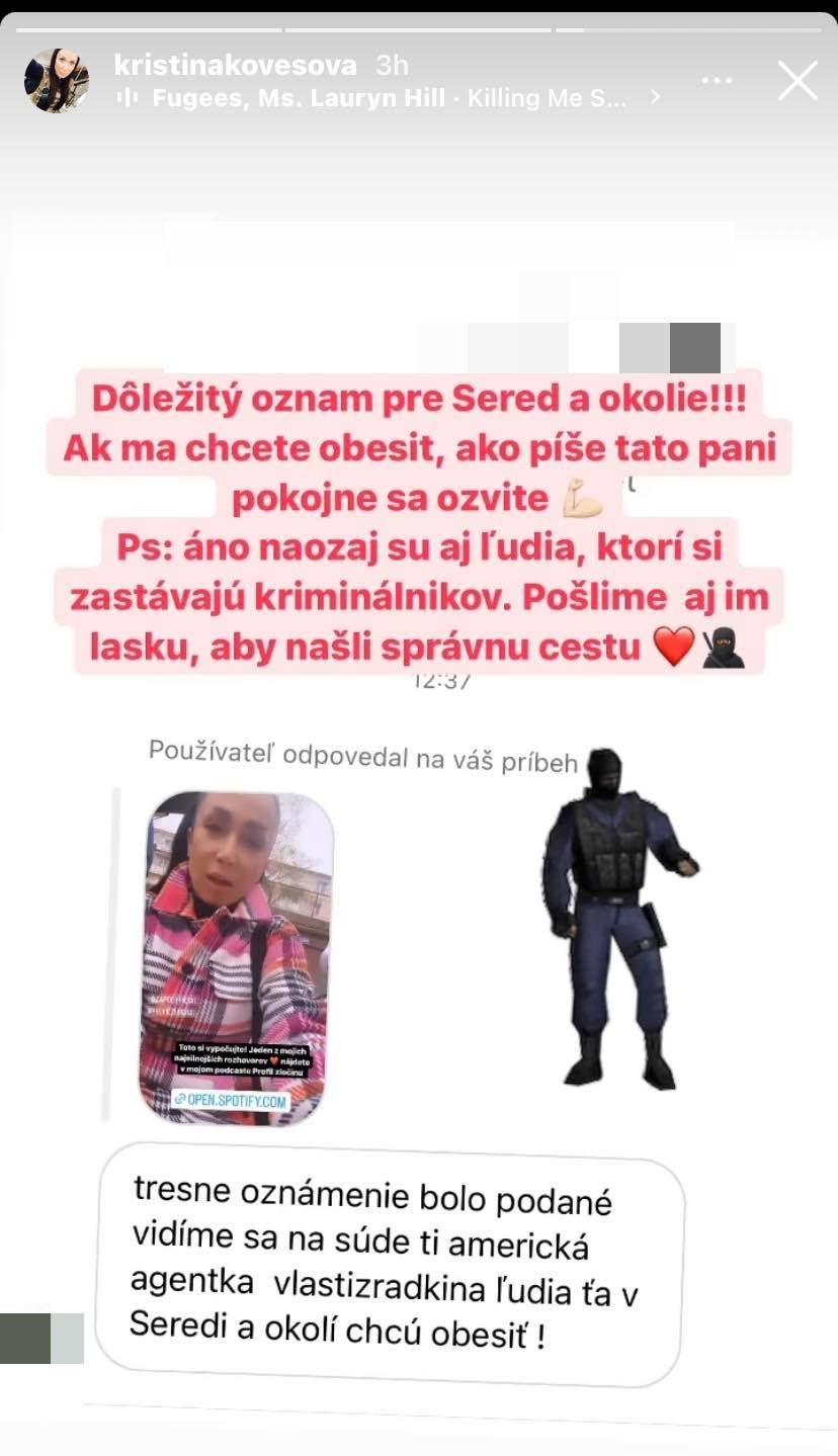 Kristína Kövešová zverejnila mrazivú správu, ktorá jej prišla na instagram. 