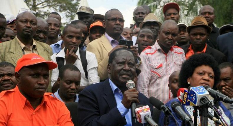 Meru ODM chairman Fredrick Muirigi,Party leader Raila Odinga and Senator Elizabeth Ongoro.