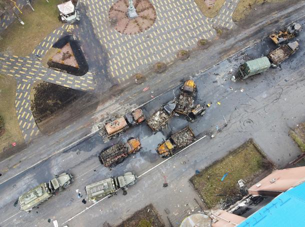 Borodzianka niedaleko Kijowa. Rosyjska kolumna zniszczona podczas walk o miasto