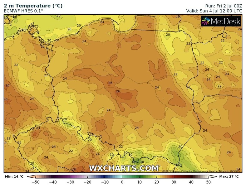 Prognoza temperatury na niedzielę