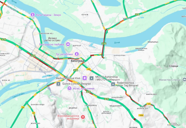 Mapa gužve u Beogradu