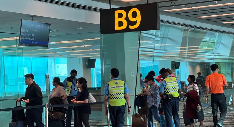 This is where I had to clear security, and an officer instructed me to remove my laptop from my bag and take off my shoes. The process was quick, though there was no dedicated line for business class.