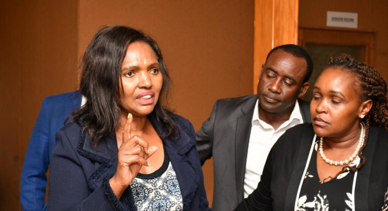 Aspiring Nakuru Senator and Keroche Breweries CEO Tabitha Karanja accompanied by Gilgil MP Martha Wangari