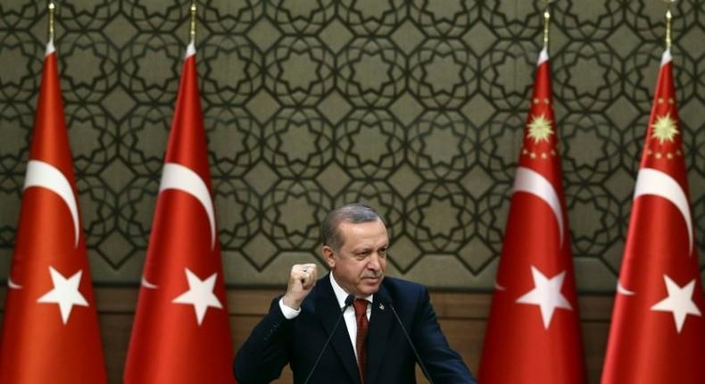 On October 26, 2016, Turkish President Recep Tayyip Erdogan speaks in Ankara