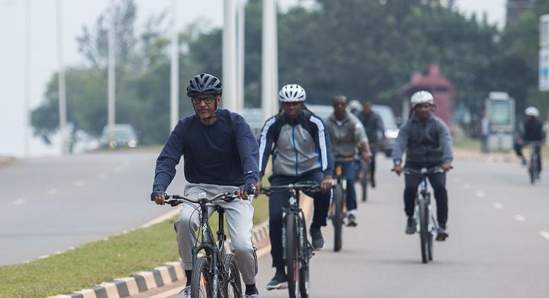 Rwanda's President Paul Kagame taking part in the Kigali's car-free days. (UMUSEKE)