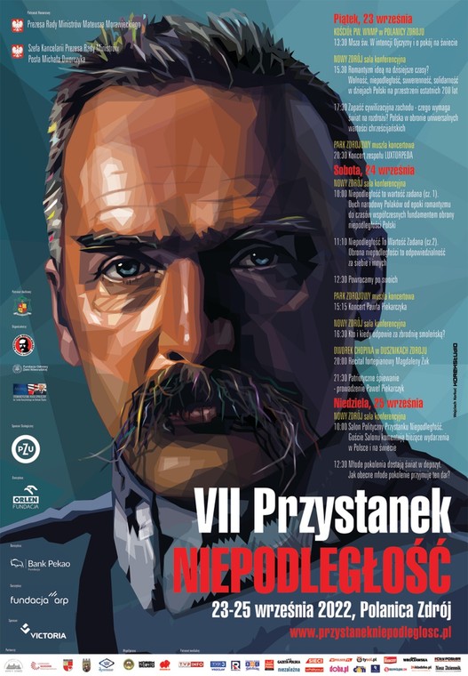 Plakat ubiegłorocznej edycji "Przystanku Niepodległość", którego gośćmi byli m.in. Antoni Macierewicz, Michał Dworczyk i była Konsul Generalna Węgier Adrienne Kormendy