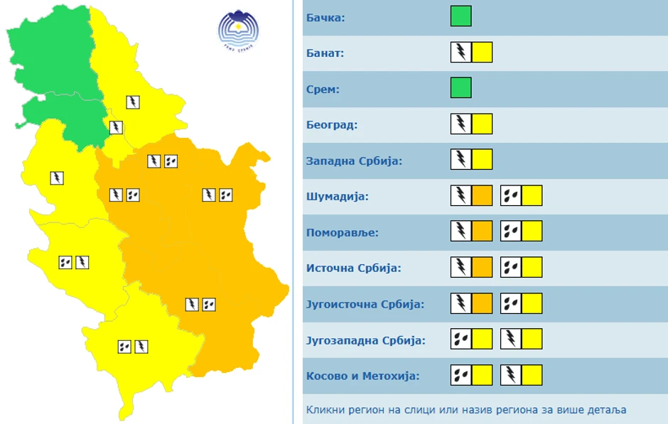 Upaljen žuti i narandžasti meteoalarm i prekosutra, 23 maja