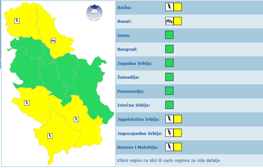 Žuti meteoalarm u Srbji 25 septembra