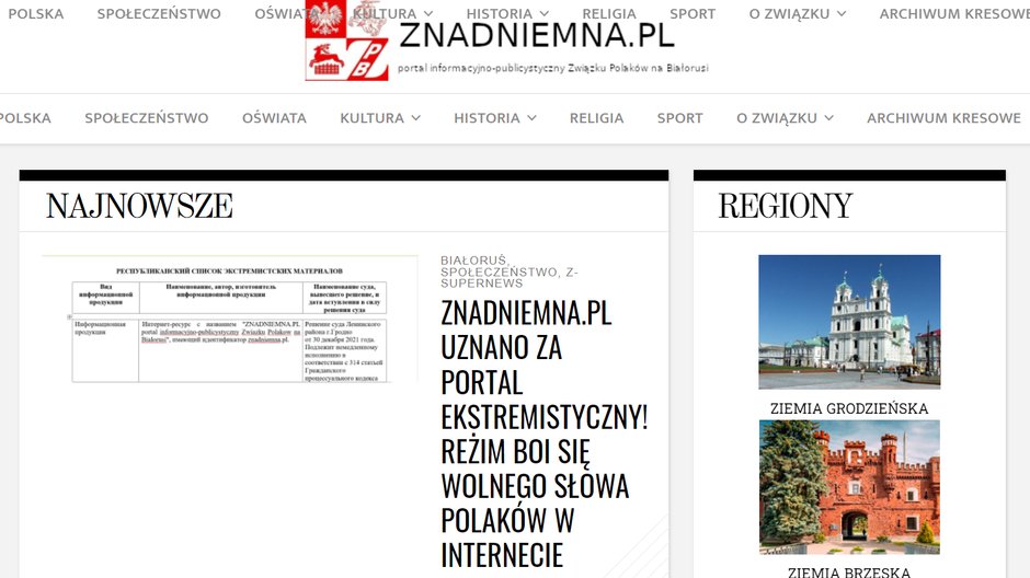 Portal Znadniemna.pl zakwalifikowany przez Białoruś jako "ekstremistyczny"