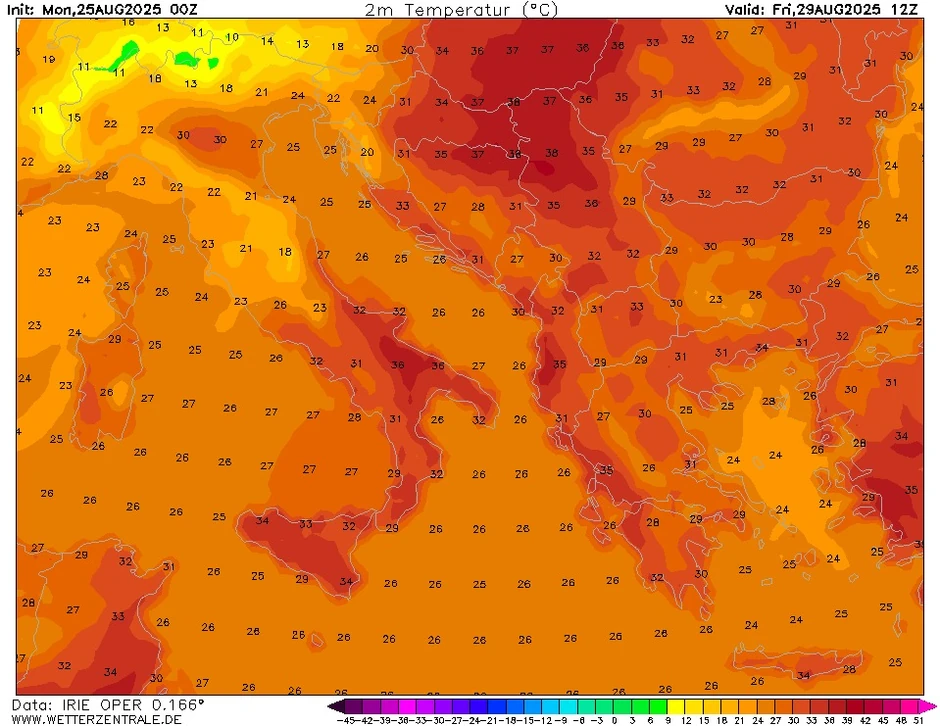 Toplotni talas, mapa za petak