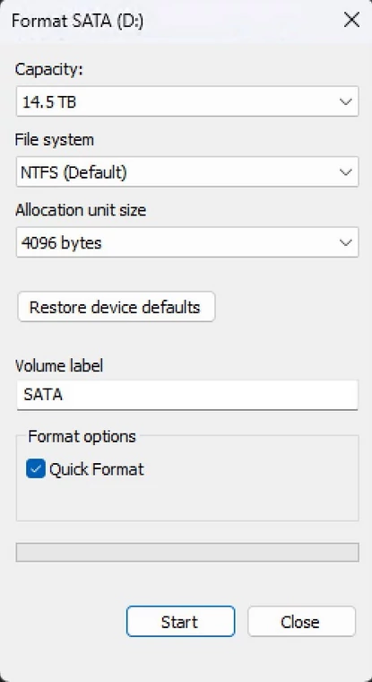 Microsoft Windows format disk