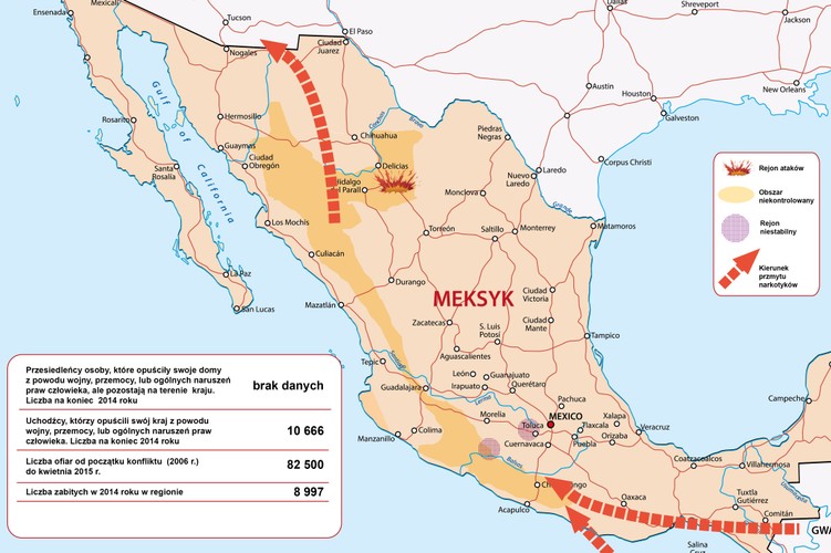 W 2006 roku rząd meksykański rozpoczął wielką ofensywę wojskową przeciwko gangom narkotykowym, które działają od kilku dziesięcioleci. Wraz z ofensywą wojsk rządowych rosła także przemoc na ludności cywilnej. Szczytowym punktem walk z gangami narkotykowymi był rok 2011. Wtedy to strzelaniny między policją i gangami, podobnie jak porwanie, były powszechnymi zjawiskami w wielu miastach i miasteczkach. Na niektórych obszarach kraju rząd ma niewielką, a wręcz żadną kontrolę. W 2011 roku liczba zabójstw w Meksyku była ponad trzykrotnie większa niż w 2007 r. Meksyk jest wśród 20 państw świata o najwyższym wskaźniku morderstw.