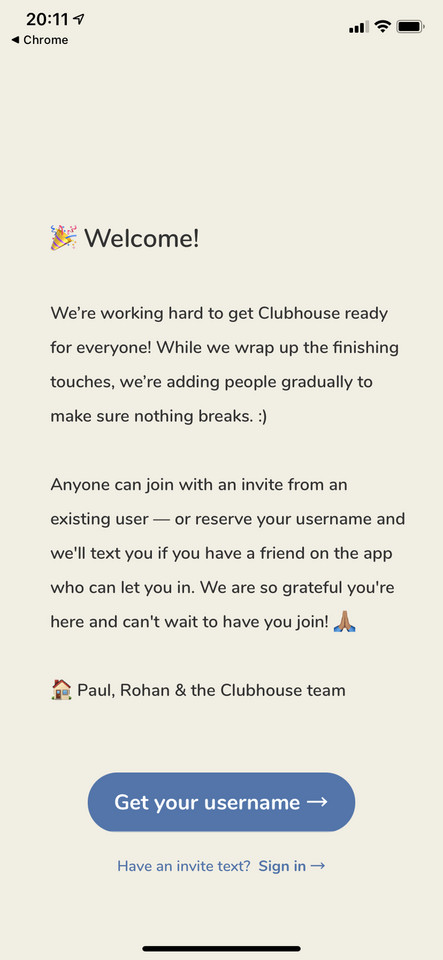 Clubhouse - ekran powitalny