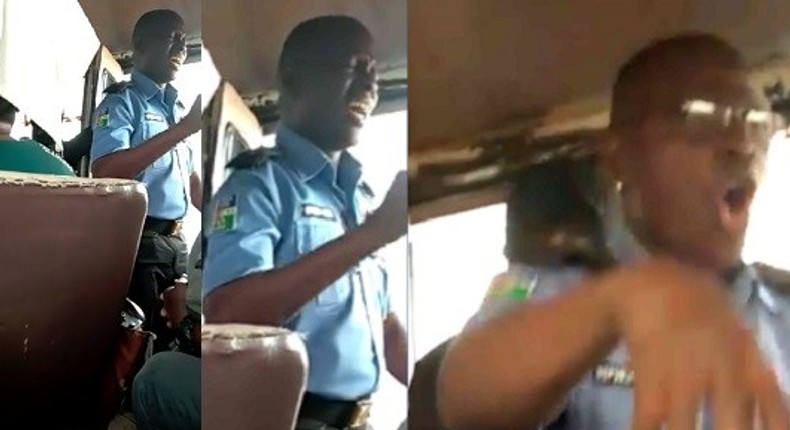 Video shows Nigerian police officer preaching vigorously in a commercial bus