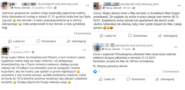 "Poszukiwanie rodziny" przez użytkowników chcących pojechać na sylwestra w góry