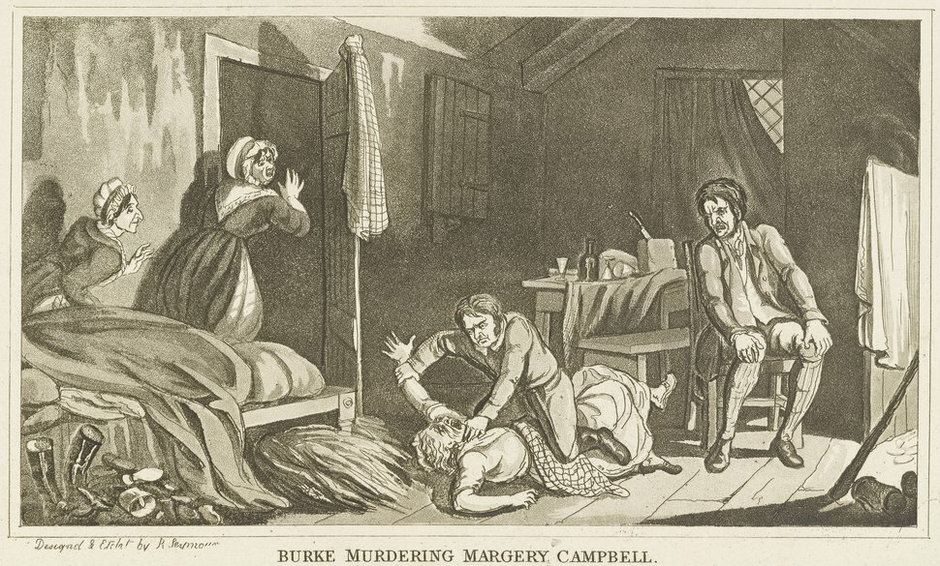 Akwaforta przedstawiająca Burke'a mordującego Margaret Docherty