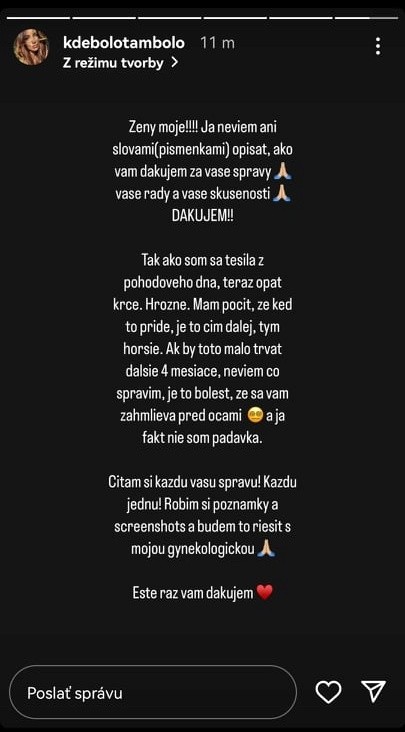 Budúca mamička Grešová priznala zdravotné problémy.
