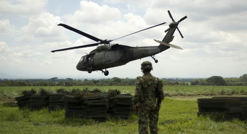 A Black Hawk army helicopter, like the one seen in this file photo, was returning to its base when it crashed in Colombia's west, the military said