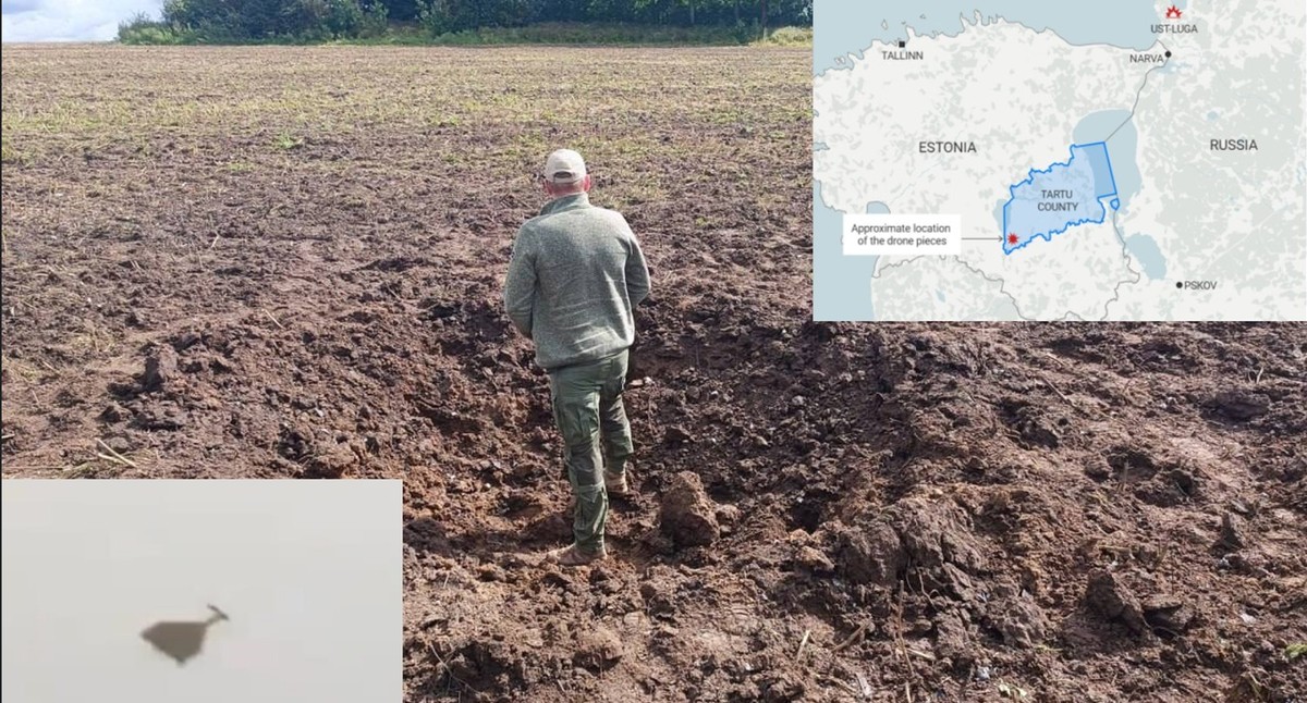 Został po nim tylko krater. Estońskie służby wysprzątały teren po wraku ukraińskiego drona.