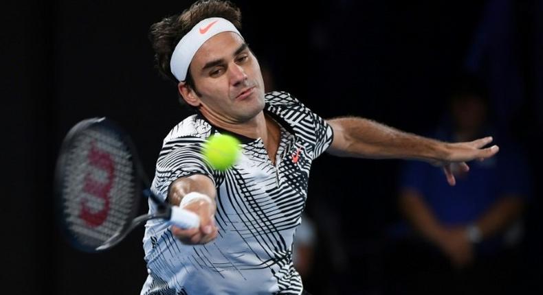 Switzerland's Roger Federer in action against the Czech Republic's Tomas Berdych in the Australian Open third round in Melbourne on January 20, 2017