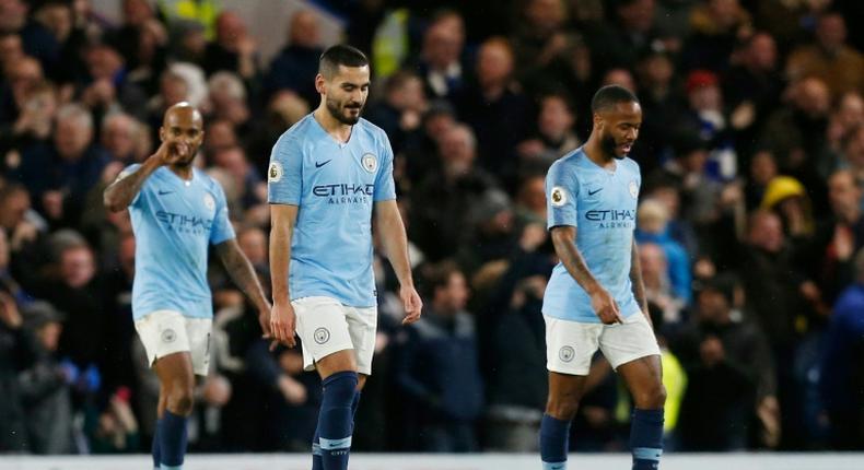 Manchester City's Raheem Sterling (right) was the victim of alleged racist abuse by a Chelsea fan on Saturday