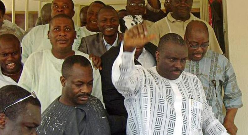 James Ibori, seen here in 2009 wearing white and raising his hand, served as governor of the oil-rich Delta state between 1999 and 2007