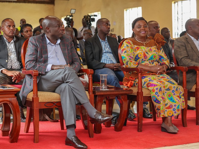 Pastor Dorcas Rigathi and DP Rigathi Gachagua at Kiamariga PEFA Church in Mathira Constituency on Sunday.