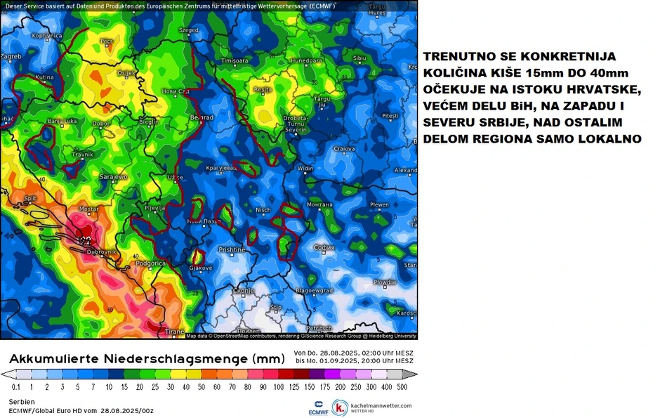 Modeli daju od 15 do 40 mm kiše u subotu u pojedinim delovima regiona i na severu Srbije