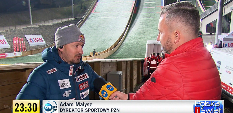 Adam Małysz w rozmowie z Krzysztofem Skórzyńskim w "Polska i świat", screen z programu
