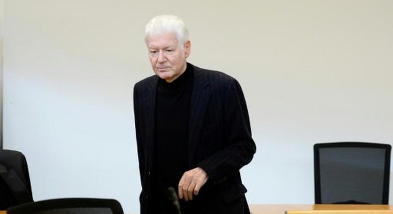 Anton Schlecker, founder of drugstore chain Schlecker, arrives in the district court in Stuttgart