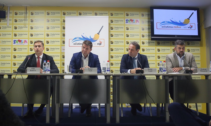 Na najavljenoj konferenciji pred početak nove akcije čišćenja reka govorili su (sleva nadesno): Filip Radović, Dejan Turk, Rasim Ljajić i Predrag Mihailović