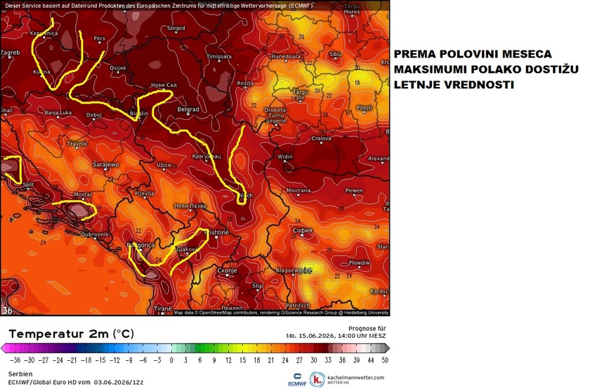 Letnje vrednosti temperatura od oko polovine juna