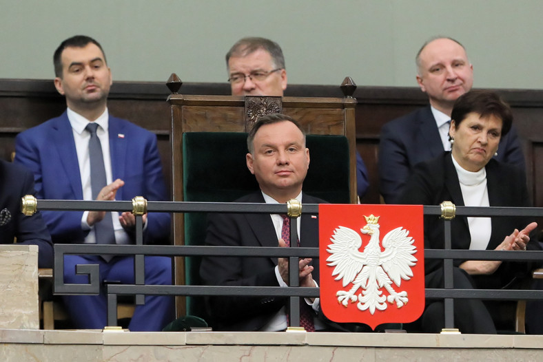 Prezydent Andrzej Duda w Sejmie przysłuchiwał się wystąpieniu premiera