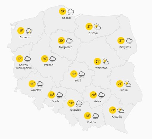 Temperatura powietrza w poniedziałek 17 maja 2021 r.