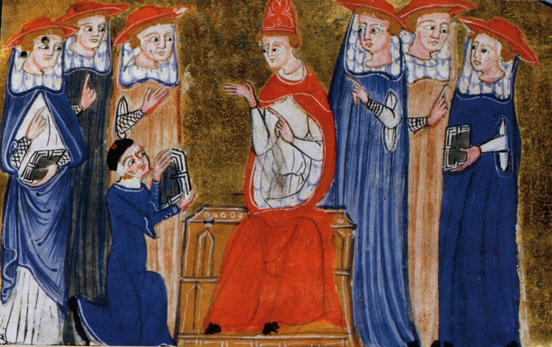 Jan XXII na papieskim tronie. Miniatura z XV w.