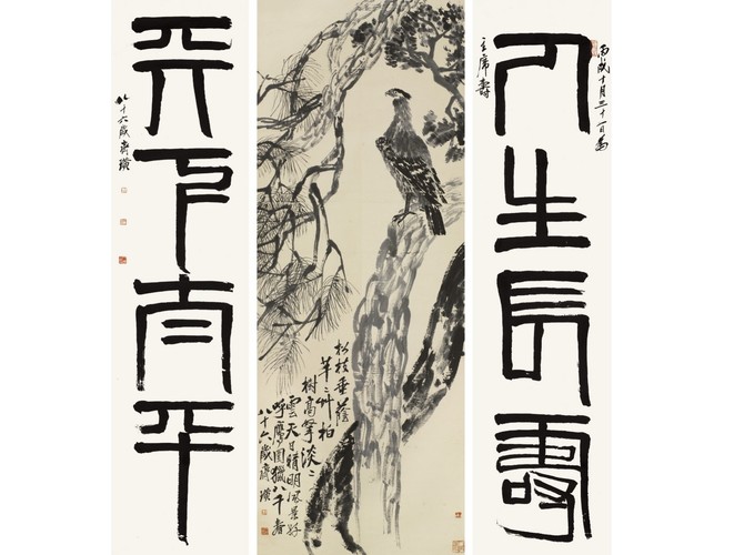 2. Qi Baishi – uważany jest za najpopularniejszego malarza XX w. Urodził się w 1864 roku jako syn rolników. Malował w tradycyjnym chińskim stylu – najczęściej małe zwierzęta (na przykład myszy), chociaż nigdy nie uzyskał wykształcenia. Zmarł w 1957 roku. W tym roku seria jego prac stała się 'hitem' na aukcji w Hong-Kongu, głównie dzięki zainteresowaniu chińskich kolekcjonerów. Najdroższym dziełem artysty jest obraz 'Eagle Standing on Pine Tree', sprzedany w maju 2011 roku za 65,5 mln USD. Od 2000 roku wartość jego prac wzbiła się w górę o 5,5 tys.%. 
Na zdjęciu: obraz Qi Baishi pt. 'Banyan Leaves and Autumn Cicadas'.