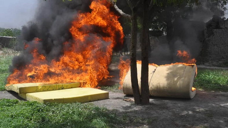 Illustrative photo of a Boko Haram camp being razed by the army [Nigerian Army]