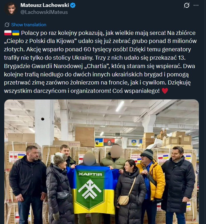 Wpis korespondenta Mateusza Lachowskiego o akcji pomocy.