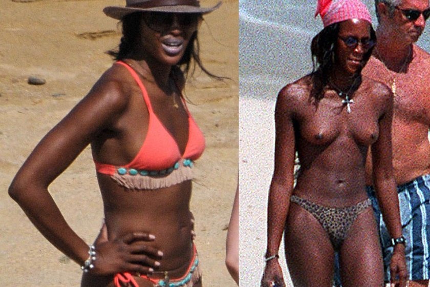 Naomi Campbell na plaży w roku 2013 i 1999