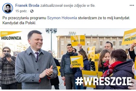 Wpis Franka Brody na Facebooku