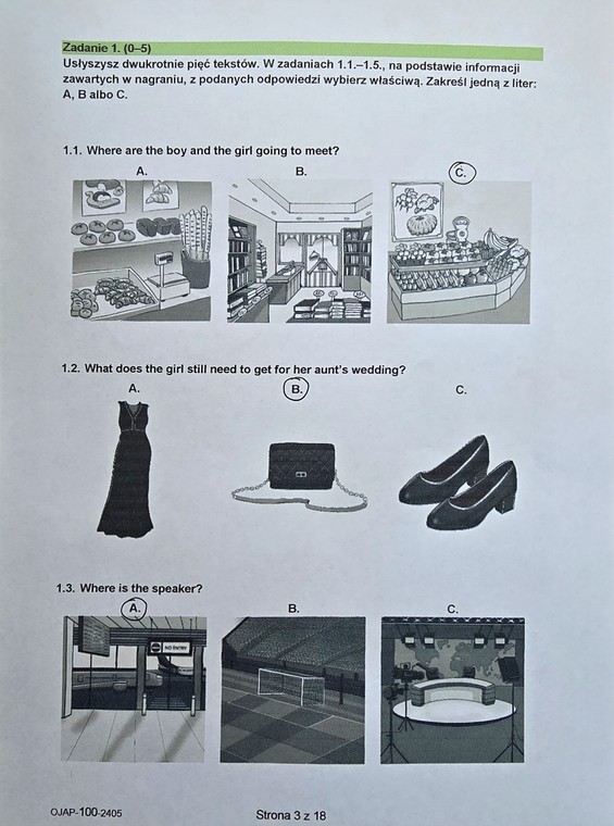 Egzamin ósmoklasisty 2024. Arkusze z języków obcych nowożytnych. Zadanie 1
